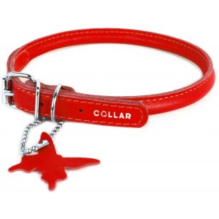 COLLAR Кожаный круглый ошейник для длинношерстных собак 0,8 см x 33-41 см, красного цвета