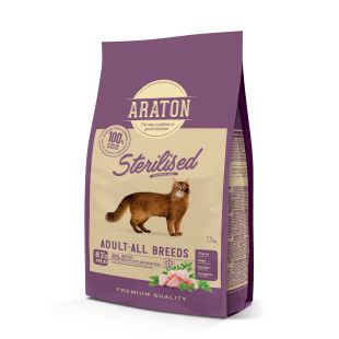 ARATON kuivtoit linnulihaga igat tõugu täiskasvanud steriliseeritud kassidele 1.5 kg x 4