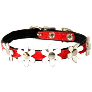 HIPPIE PET Koera kaelarihm valgete lilledega punane/must, 1.2x30 cm