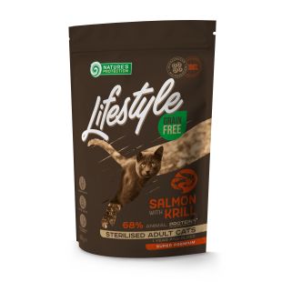 NATURE'S PROTECTION LIFESTYLE сухой беззерновой корм для взрослых стерилизованных кошек, с лососем и крилем 400 г