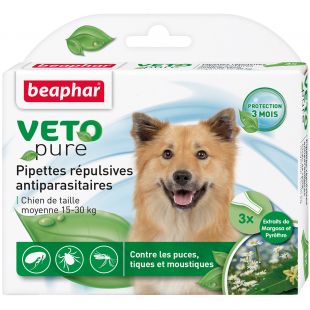 BEAPHAR VETO Pure -1 капли от блох для собак средних пород до 15-30 кг x 3