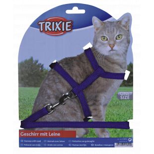 TRIXIE Прогулочный комплект для кошек нейлоновый, со шлейками, однотонный