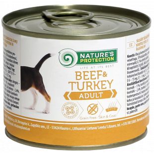 NATURE'S PROTECTION консервированный корм для взрослых собак, с говядиной и индюшатиной 200 г x 6