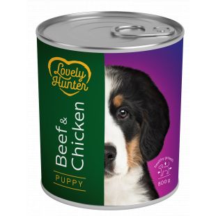 LOVELY HUNTER консервированный корм для молодых собак, с говядиной и курятиной 800 г x 6