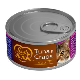 LOVELY HUNTER консервированный корм для взрослых кошек, с тунцом и крабами 85 г x 12