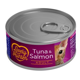 LOVELY HUNTER консервированный корм для взрослых кошек, с тунцом и лососем 85 г x 12