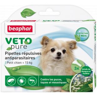 BEAPHAR VETO Pure -1 капли от блох для собак маленких пород до 15 кг x 3