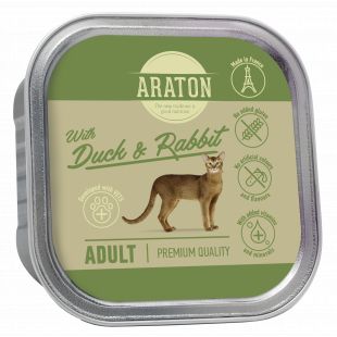 ARATON консервированный корм для взрослых кошек, с утятиной и крольчатиной 85 г