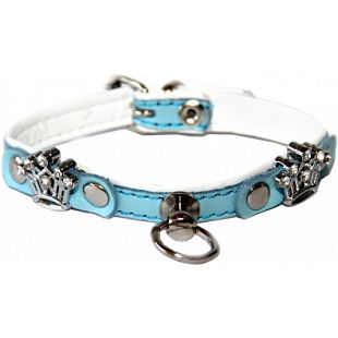 HIPPIE PET Кожаный ошейник для собаки с металлическими коронами кожаный, 1.0x20 cм, голубой/белый, с 2 металлическими коронами