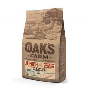 OAK'S FARM Grain Free Salmon with Krill Junior All Breed Dogs,   сухой корм для молодых собак всех пород, с лососем 2 кг