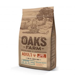 OAK'S FARM teraviljavaba kuivtoit kõigile täiskasvanud koeratõugudele, lambalihaga 12 kg