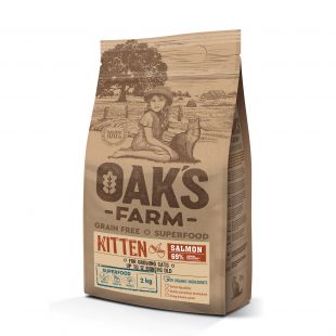 OAK'S FARM teraviljavaba kuivtoit kassipoegadele, lõhega 2 kg