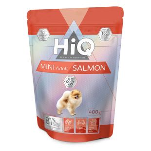 HIQ сухой корм для взрослых собак малых пород, с лососем 400 г, x 4