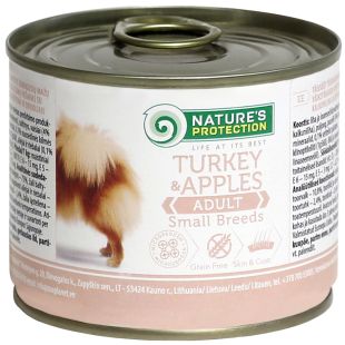 NATURE'S PROTECTION konservsööt täiskasvanud väikest tõugu koertele kalkuni ja õuntega 200 g x 6
