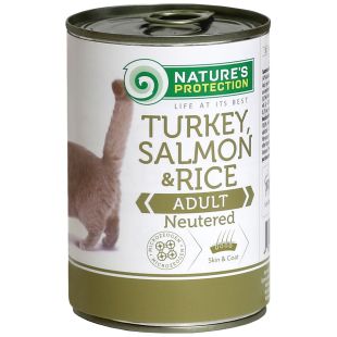 NATURE'S PROTECTION konservsööt täiskasvanud kassidele kalkuni, lõhe ja riisiga 400 g x 6