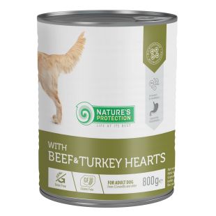 NATURE'S PROTECTION konservsööt täiskasvanud koertele veiseliha ja kalkunisüdametega 800 g x 6