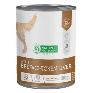 NATURE'S PROTECTION konservsööt täiskasvanud koertele veiseliha ja kanamaksaga 800 g