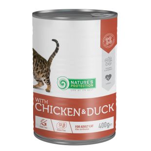 NATURE'S PROTECTION konservsööt steriliseeritud täiskasvanud kassidele kana- ja pardilihaga 400 g