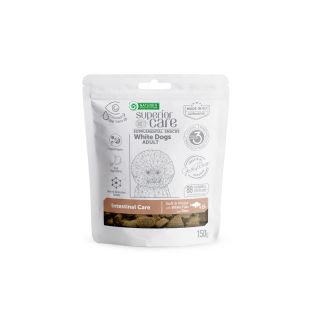 NATURE'S PROTECTION SUPERIOR CARE täiendsööt – maius valge kala ja riisiga toetab soolestiku tervist ja tasakaalu kõigile valge karvkattega täiskasvanud koeratõugudele 150 g