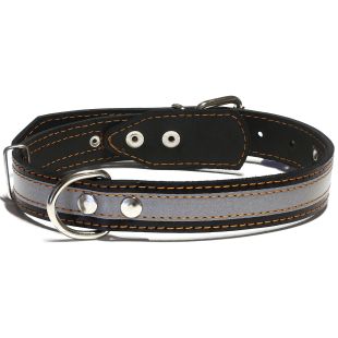 HIPPIE PET Ошейник кожаный, со светоотражающей вставкой, 2.5 см x 38-50 см
