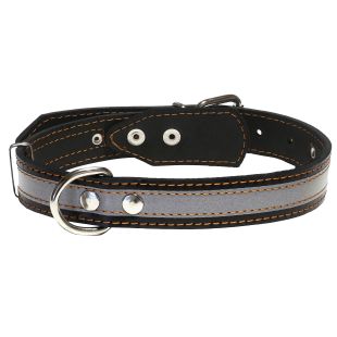 HIPPIE PET Ошейник, кожаный, со светоотражающей вставкой 3.5 см x 48-63 см, черный