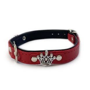 HIPPIE PET Ошейник, кожаный с 2 металлическими коронами 1.2x30 cм, красный/черный