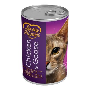 LOVELY HUNTER консервированный корм для взрослых стерилизованных кошек, с курятиной и гусятиной 400 г