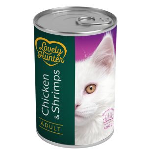 LOVELY HUNTER konservsööt täiskasvanud kassidele kanaliha ja krevettidega 400 g