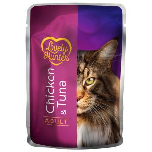 LOVELY HUNTER консервированный корм для взрослых кошек, с курятиной и тунцом 85 г