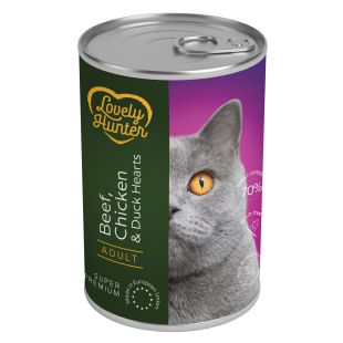 LOVELY HUNTER konservsööt täiskasvanud kassidele veiseliha, kanaliha ja pardisüdamega 400 g