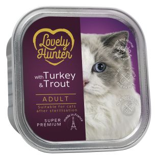 LOVELY HUNTER konservsööt steriliseeritud täiskasvanud kassidele kalkuni ja forelliga 85 g