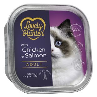 LOVELY HUNTER konservsööt täiskasvanud kassidele kana- ja lõhega 85 g
