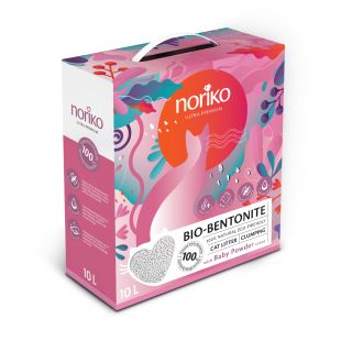 NORIKO ULTRA PREMIUM Комкующийся наполнитель для кошачьих туалетов на основе белого бентонита с ароматом детской присыпки, 10л