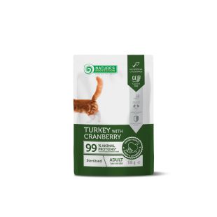 NATURE'S PROTECTION konservsööt kalkuni ja jõhvikatega täiskasvanud steriliseeritud kassidele 100 g
