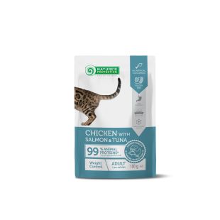 NATURE'S PROTECTION konservsööt kana, lõhe ja tuunikalaga täiskasvanud kassidele kehakaalu hoidmiseks 100 g