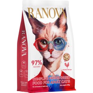 RANOVA Täiskasvanud kasside kuivtoit, külmkuivatatud kanaliha 450 g