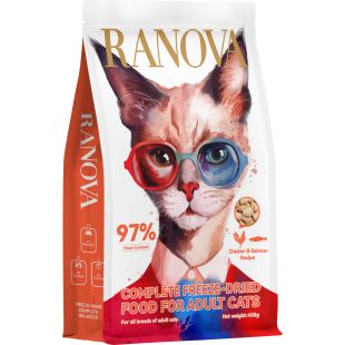 RANOVA Täiskasvanud kasside kuivtoit, külmkuivatatud kanaliha ja lõhe 450 g