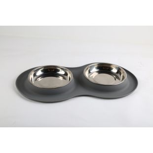 SUPER DESIGN миска для домашних животных, с силиконовым основанием серая, 2 x 0,46 л, 47x26x2,9 cм