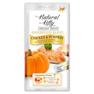 NATURAL KITTY кремовые пищевые добавки-лакомства для кошек, с курицей и тыквой 4х12 г