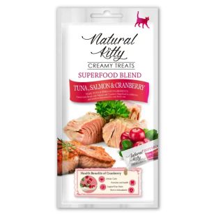 NATURAL KITTY Kasside kreemjad maiustused,  tuunikala, lõhe ja jõhvikatega 4x12 g