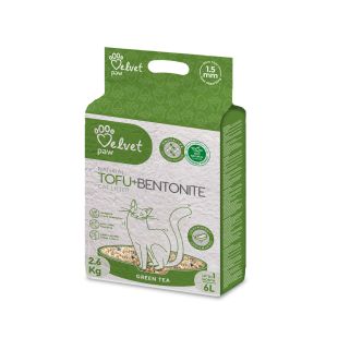VELVET PAW TOFU наполнитель для кошачьего лотка, смешанный с бентонитом и экстрактом зеленого чая гранула 1,5 мм, 2,6 кг / 6 л