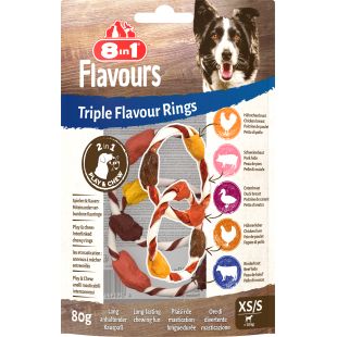 8IN1 Koerte toidulisand – maius Triple Flavour, looma-, kana- ja kalkunilihaga, rõngakujulin suurus XS-S, 80 g