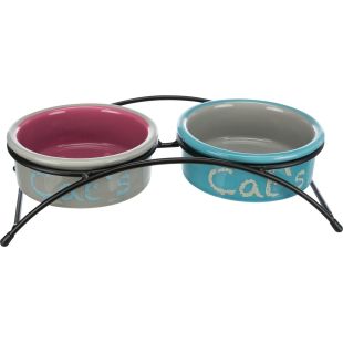 TRIXIE Миска для корма для собак двойная, керамическая, с основанием, 2 Ч 0.3 l/ø 12 cм/26 Ч 7 Ч 13 cм