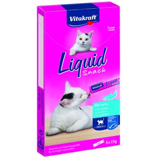 VITAKRAFT Liquid Snack söödalisand kassidele – närimismaius, lõhe ja omega 3-ga 6x15 g