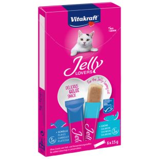 VITAKRAFT Jelly Lovers söödalisand kassidele – närimismaius, lõhe ja lestaga 6 x15g