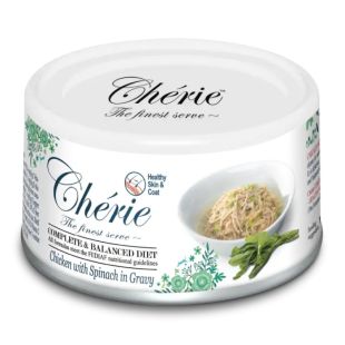 CHERIE Konserveeritud kassitoit terve karvkatte heaks, kanaliha ja spinatitega kastmes 80 g