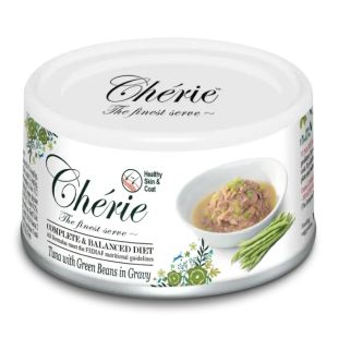 CHERIE Konserveeritud kassitoit terve karvkatte heaks, kanaliha, spinatite ja türgi ubadega kastmes 80 g