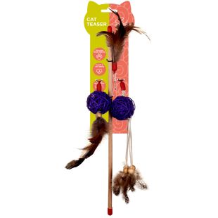 HIPPIE PET kassimängu õngeritv sulgede ja pallidega, 40 cm