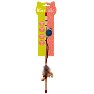 HIPPIE PET kassi mänguasi õng sulgede ja palliga, 40 cm