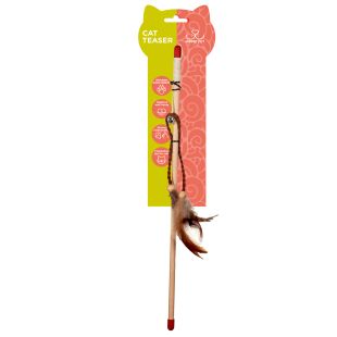 HIPPIE PET kassi mänguasi õng sulgedega, pruun, 40 cm